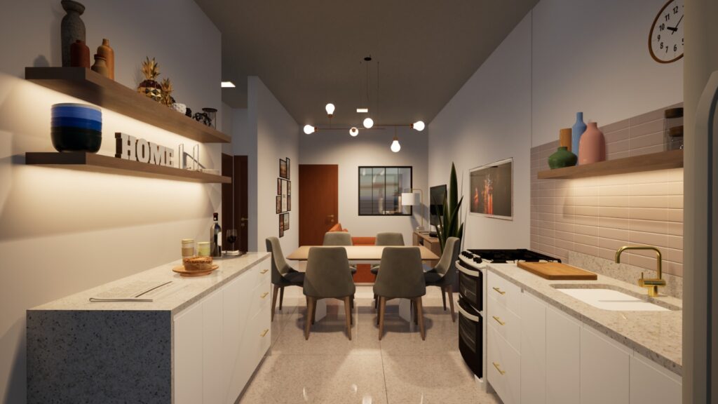Interior Cozinha e Sala